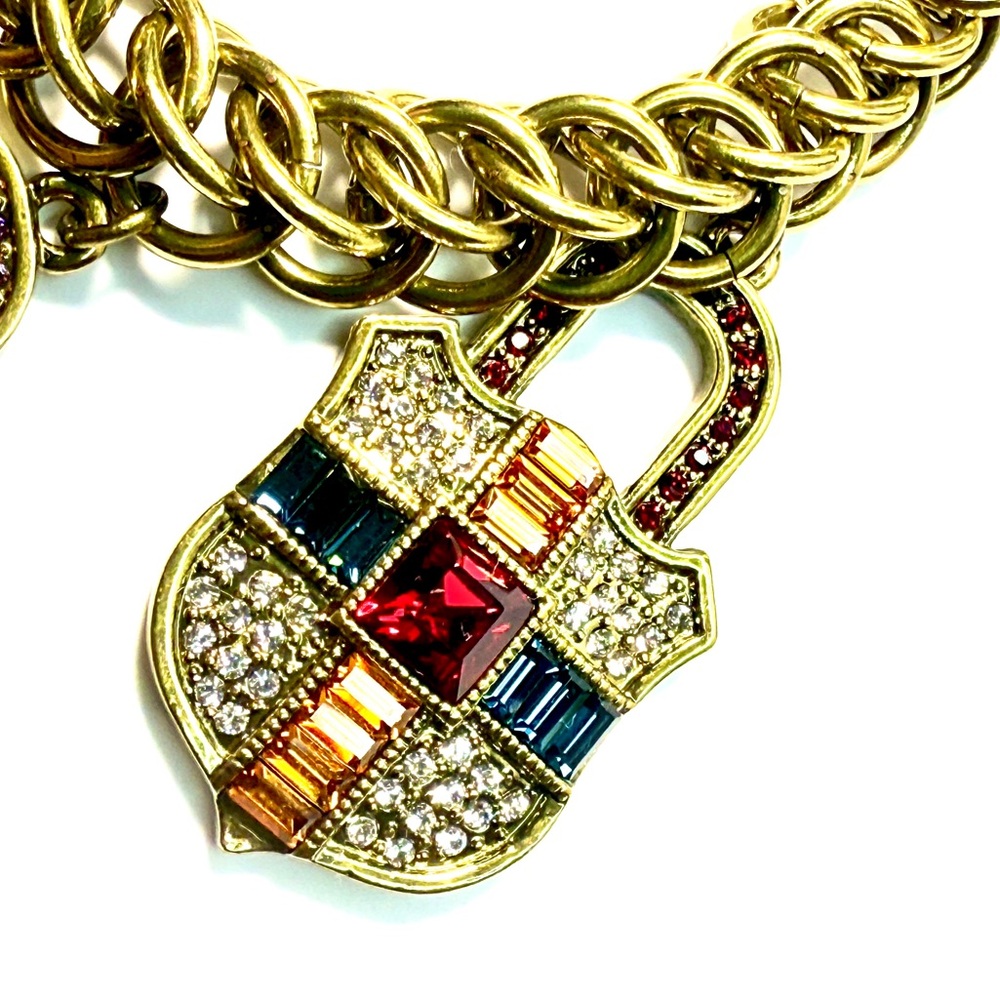 Heidi Daus Gold-Tone Multicolor Pavé Lock Charm Bracelet - Picture 8 of 11